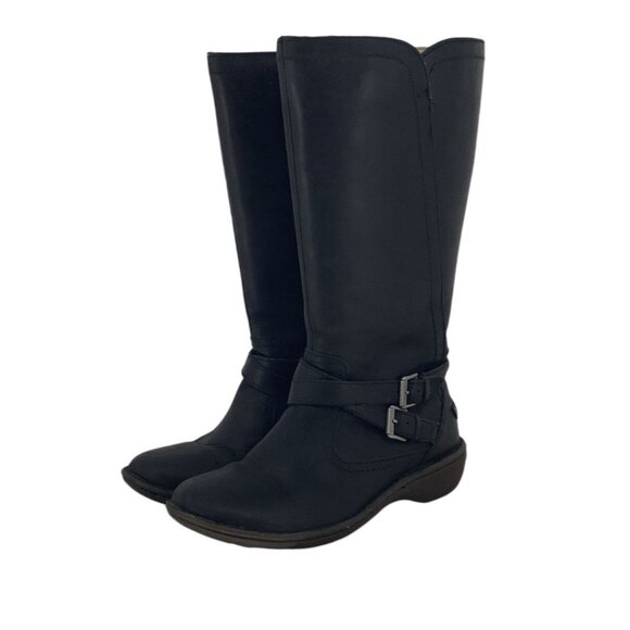 UGG Women’s ROSEN Black Leather Tall Riding Boots Zip Up Shearling- 7M - Picture 2 of 9